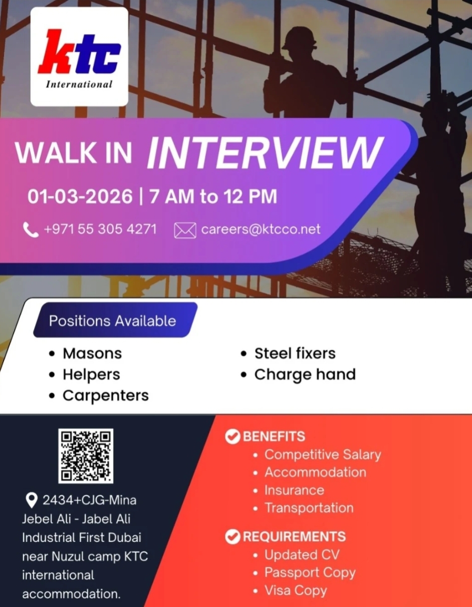 KTC International Walk in Interview Dubai 2026